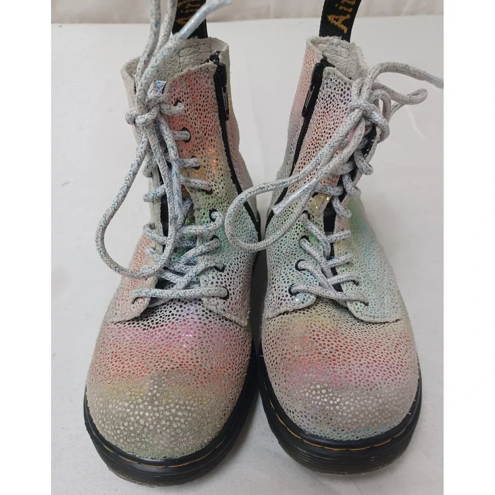 DR. MARTENS 1460 Pascal T Iridescent Glitter Lace-Up Boots Kids Size 10 US‎